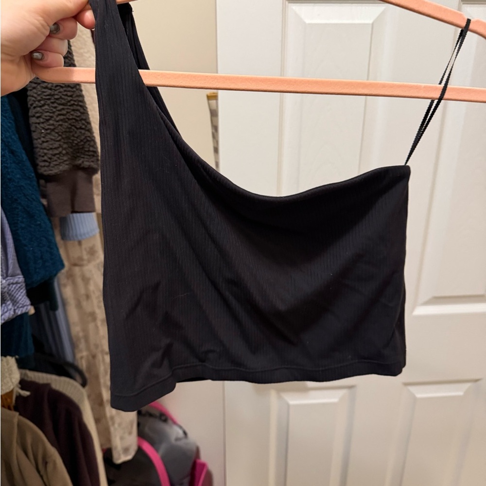 Lululemon Ribbed Black One-Shoulder Crop Top